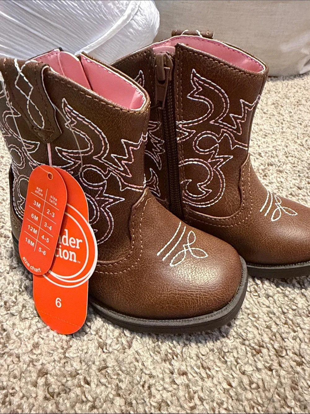 wonder nation Brown Kids Cowboy Boots with Pink Lining